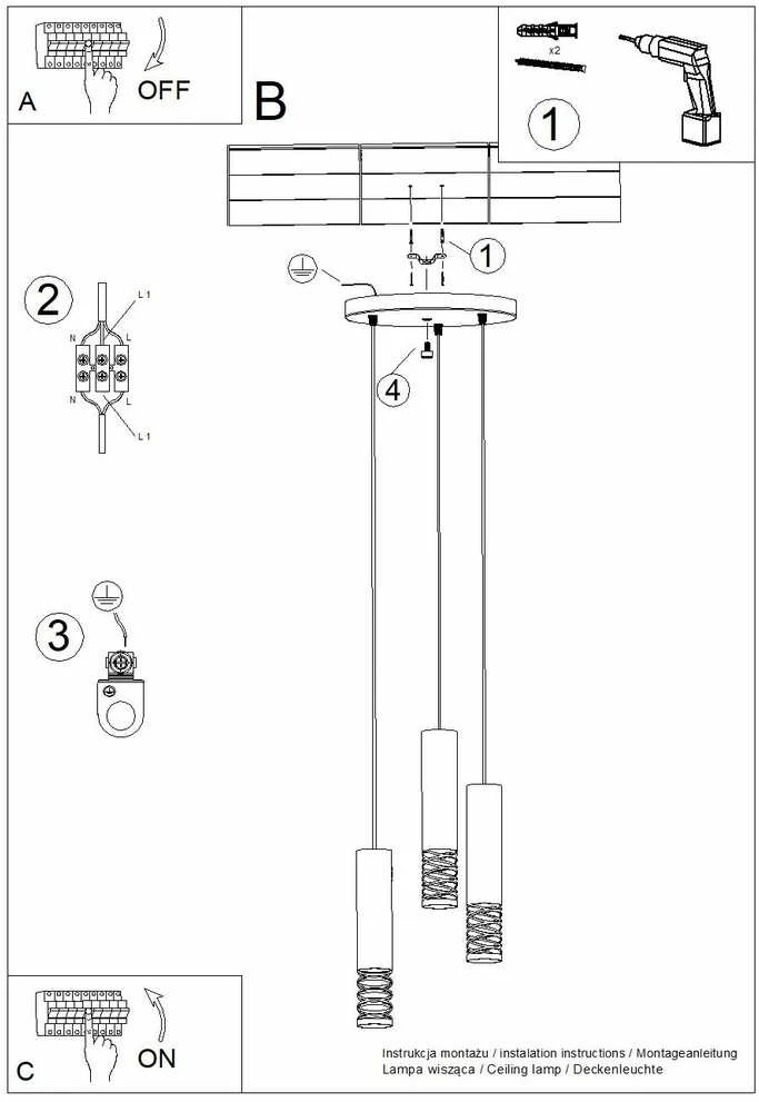 Sollux Lighting LAMI vandenyno žalios spalvos modernus plieno pakabinamas šviestuvas, 3 x GU10 LED, baltas, 25 x 125 cm