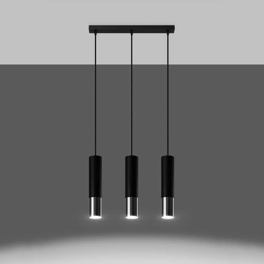 Sollux Lighting Pakabinamas šviestuvas LOOPEZ 3L juodas/chromas