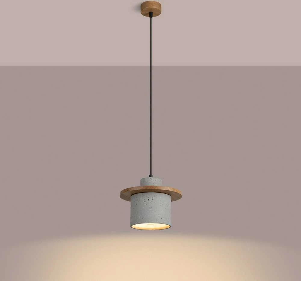 Sollux Lighting MAB pakabinamas šviestuvas, betono spalvos, mediena, 22x125cm, E27, 15W, modernus šviestuvas