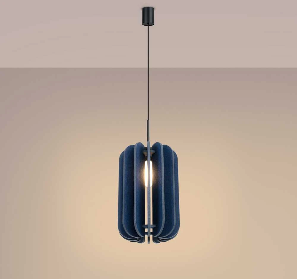 Sollux Lighting MULA modernus pakabinamas šviestuvas, 27 cm, veltinio gaubtas, juodas rėmas, savaime surenkamas