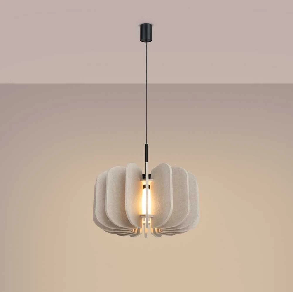 Pakabinamas šviestuvas Sollux Lighting MULA modernus pakabinamas ir toršeras, veltinio gaubtas, 45 cm, juodos smėlio spalvos