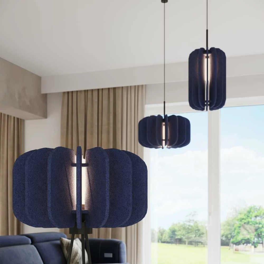 Sollux Lighting MULA modernus pakabinamas šviestuvas, 27 cm, veltinio gaubtas, juodas rėmas, savaime surenkamas