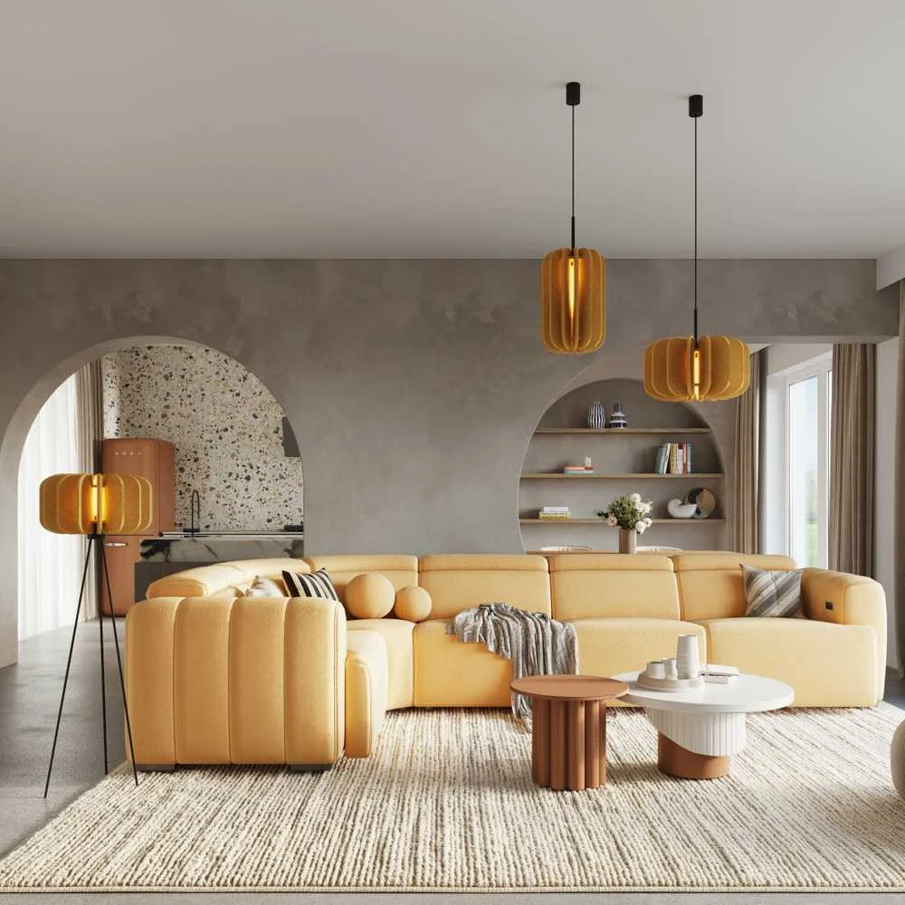 Pakabinamas šviestuvas Sollux Lighting MULA modernus pakabinamas ir toršeras, veltinio gaubtas, 45 cm, juodas rėmas