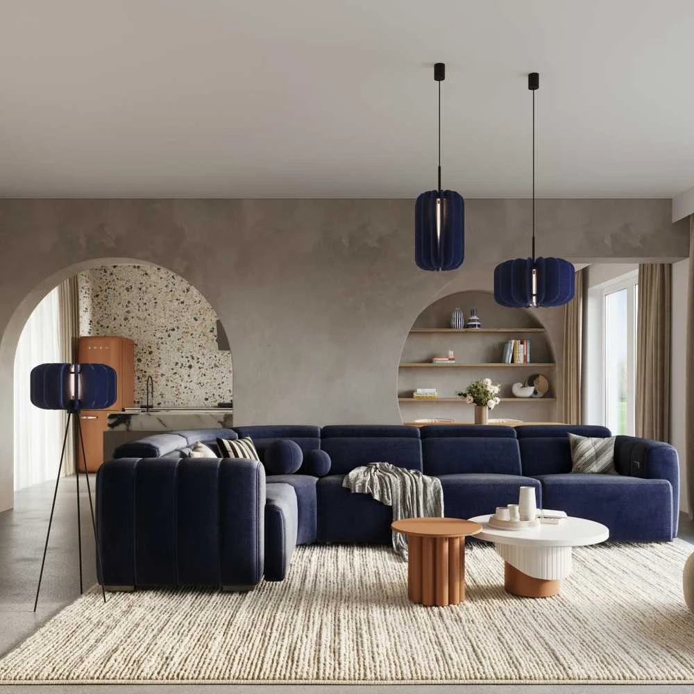 Sollux Lighting MULA modernus pakabinamas šviestuvas, 27 cm, veltinio gaubtas, juodas rėmas, savaime surenkamas