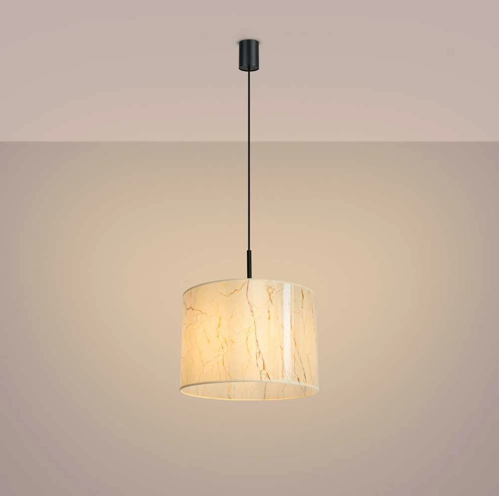 Sollux Lighting NEVIA pakabinamas šviestuvas, smėlio spalvos, marmuras, audinio gaubtas, 40x137 cm, juodo rėmo