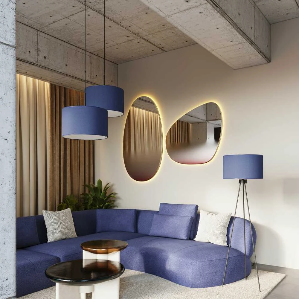 Sollux Lighting NEVIA pakabinamas šviestuvas, tamsiai mėlynas, audinio gaubtas, juodas rėmas, 40 cm