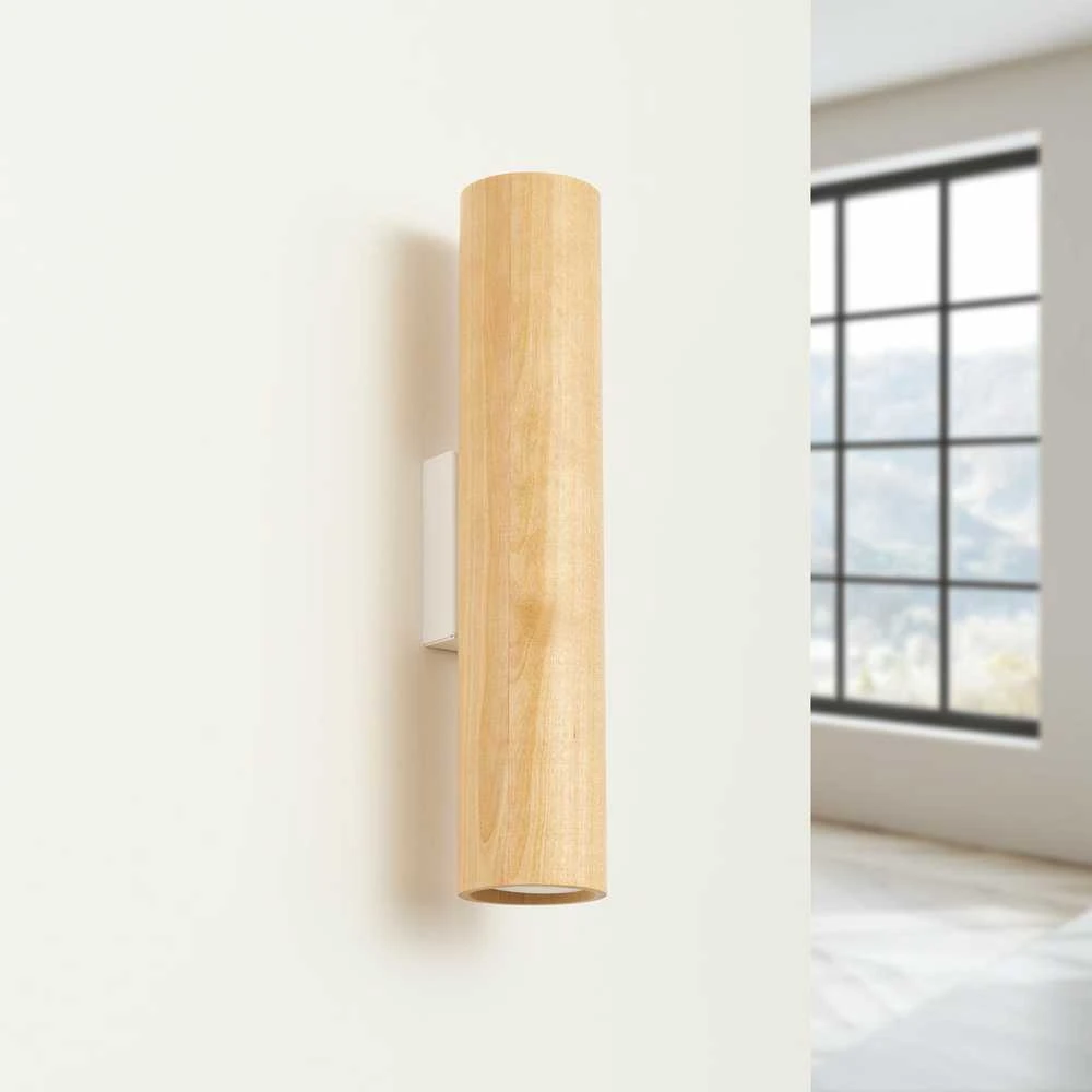 Pakabinamas šviestuvas Sollux Lighting „Peach Puff Lino“ 2 medinių pakabinamų šviestuvų komplektas, modernus vamzdinis dizainas