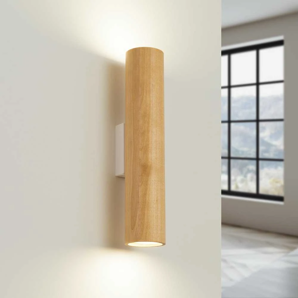 Pakabinamas šviestuvas Sollux Lighting „Peach Puff Lino“ 2 medinių pakabinamų šviestuvų komplektas, modernus vamzdinis dizainas