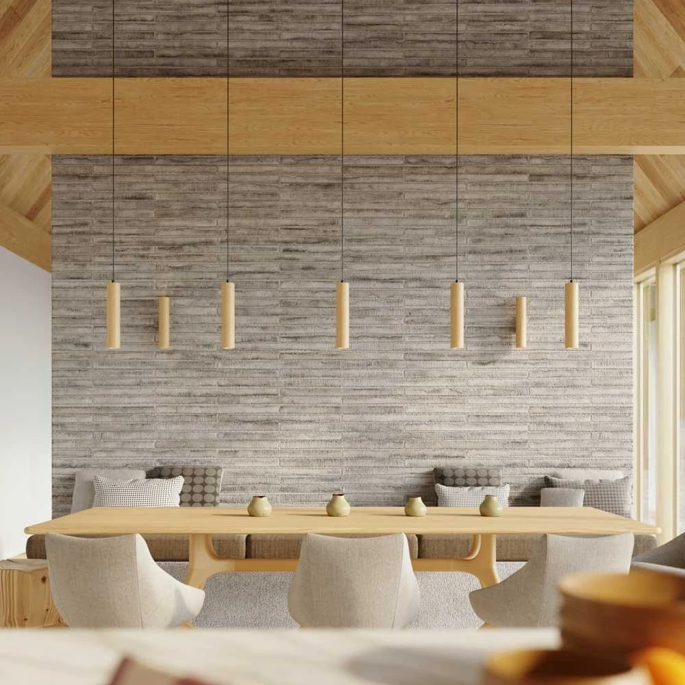 Pakabinamas šviestuvas Sollux Lighting „Peach Puff Lino“ 2 medinių pakabinamų šviestuvų komplektas, modernus vamzdinis dizainas