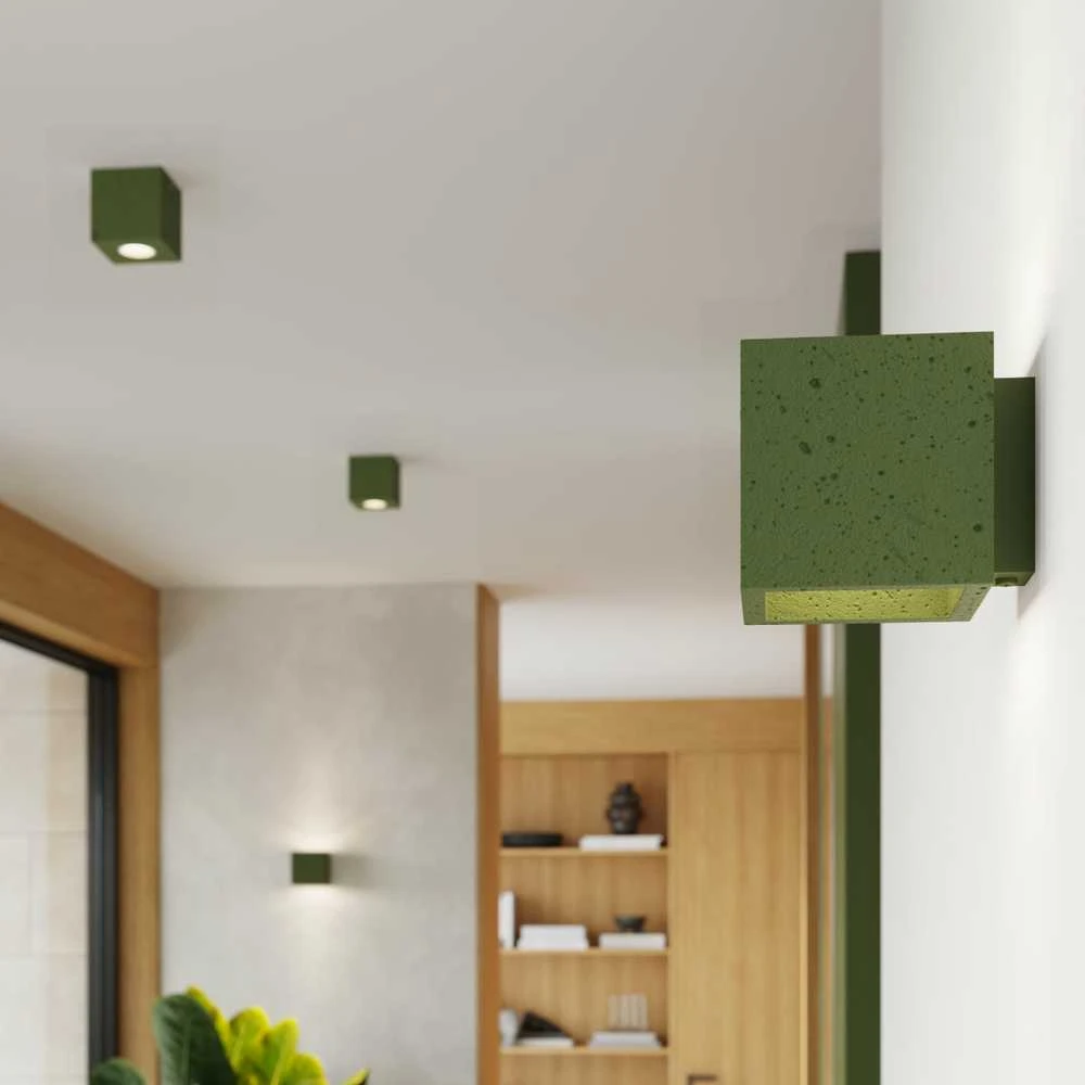 Sollux Lighting Persų indigo kvadratinis betoninis sieninis šviestuvas, alyvuogių žalios spalvos, pramoninis, kvadratinis, GU10