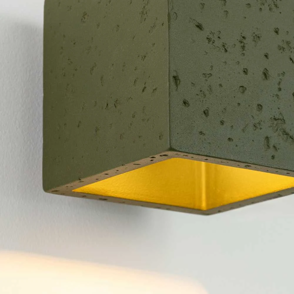 Sollux Lighting Persų indigo kvadratinis betoninis sieninis šviestuvas, alyvuogių žalios spalvos, pramoninis, kvadratinis, G9