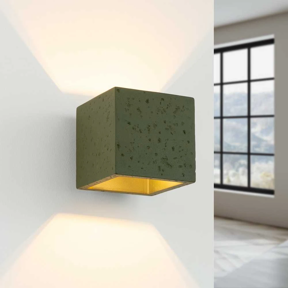 Sollux Lighting Persų indigo kvadratinis betoninis sieninis šviestuvas, alyvuogių žalios spalvos, pramoninis, kvadratinis, G9