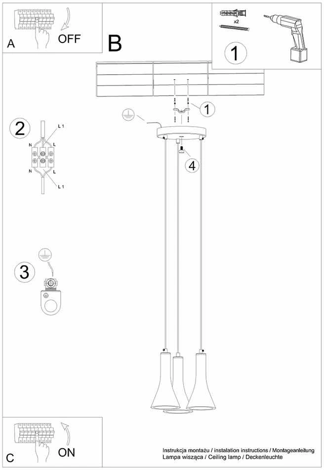 Sollux Lighting Pakabinamas šviestuvas REA 3P concrete