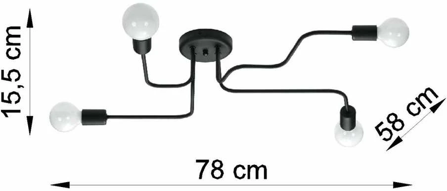 Lubinis šviestuvas Sollux Lighting Šviestuvas VECTOR 4 juodas