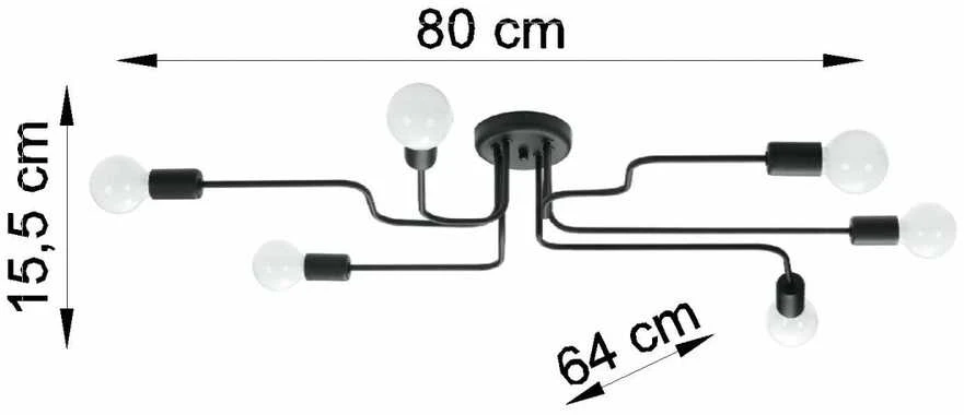 Lubinis šviestuvas Sollux Lighting Šviestuvas VECTOR 6 juodas