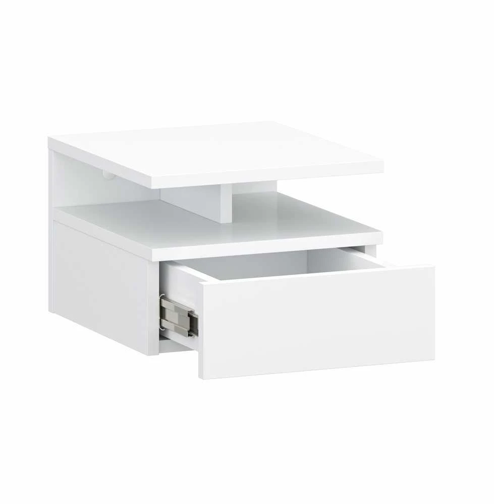 Target Home Baltas prie sienos tvirtinamas naktinis staliukas su stalčiumi 32x35x23 cm