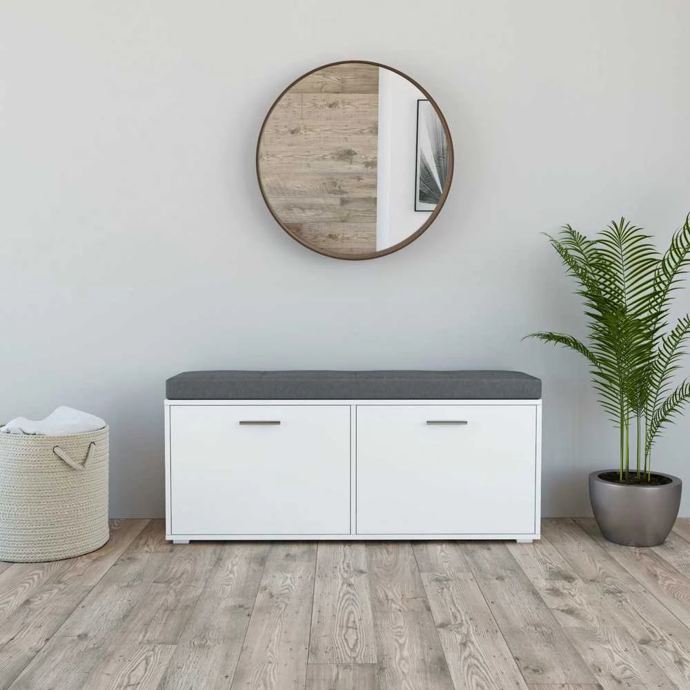 Target Home Batų spintelė, 2 durelės, balta, su pilka pagalvėle
