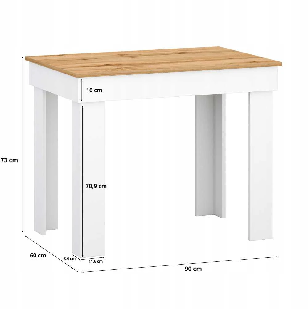 Target Home Mažas virtuvės valgomojo stalas, 90x60 cm, balto ąžuolo stalviršis