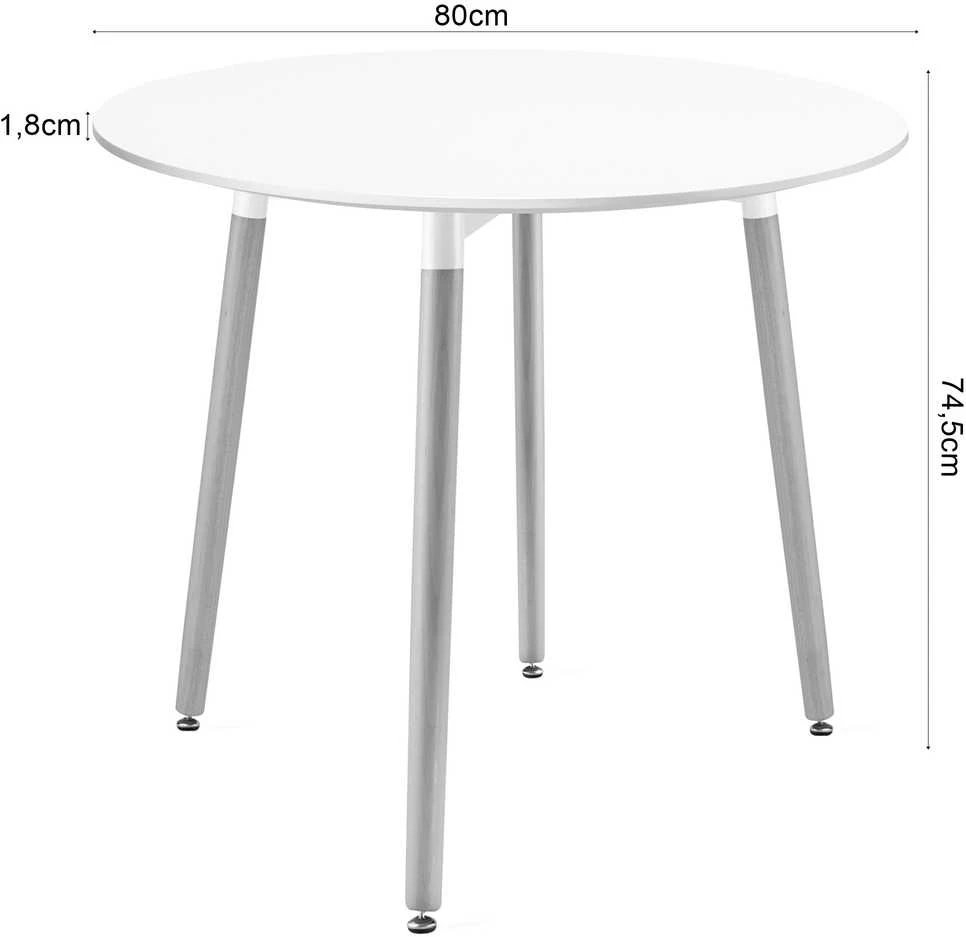 Leobertas Rinkinys KAMI Apvalus stalas 80cm - balta / natūralios kojos + 4 WAT pilka kėdės / natūralios kojos