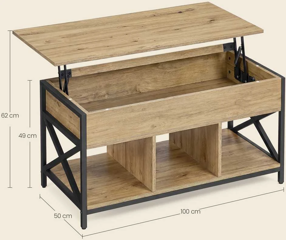 Valora Kavos staliukas su reguliuojamo aukščio stalviršiu, artisano ąžuolo ir juodos spalvos, 100 × 50 × 49–62 cm