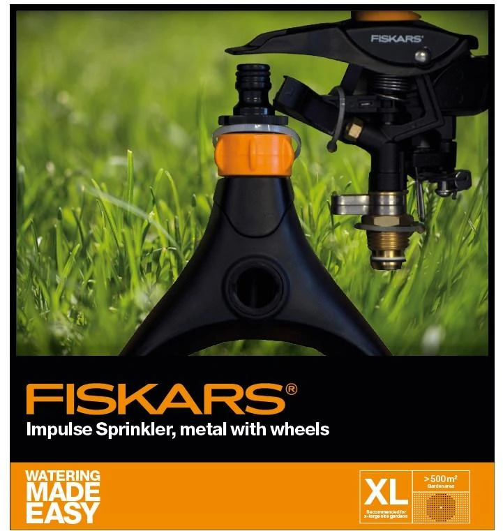 Fiskars Pulsinis purkštuvas su ratukais, metalinis