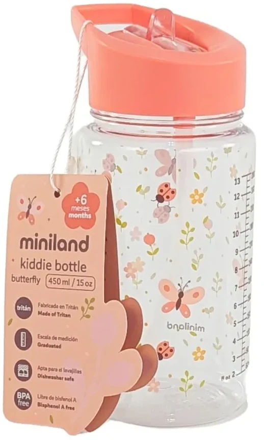Miniland gertuvė vaikams su šiaudeliu Butterfly (450 ml)