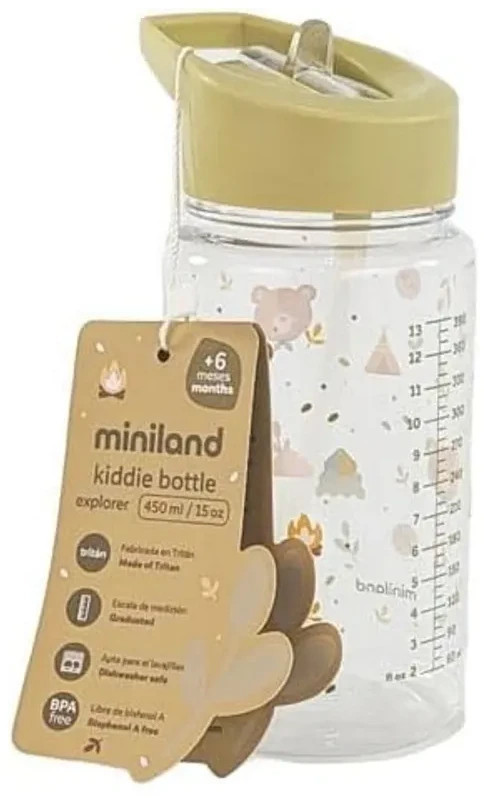 Miniland vaikiška gertuvė su šiaudeliu Kiddie Bottle Explorer, 450 ml