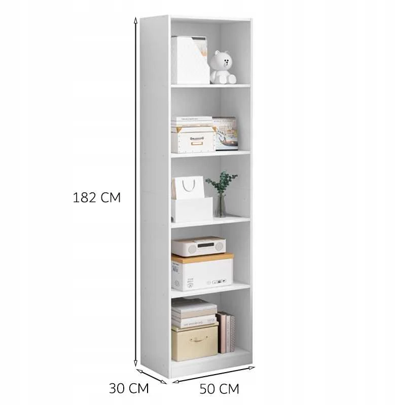 Rebiko Balta stovinti knygų spinta su aukštomis lentynomis, modernus loft stilius, 182 cm