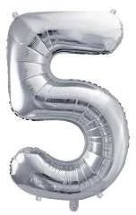 Party Deco Balionas folinis skaičius 5 sidabrinis 72cm