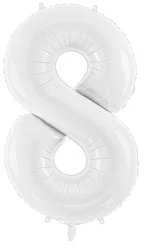 PartyDeco Balionas folinis skaičius 8 baltas 86cm