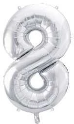 PartyDeco Balionas folinis skaičius 8 sidabrinis 86cm