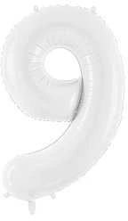 PartyDeco Balionas folinis skaičius 9 baltas 86cm