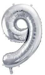 Party Deco Balionas folinis skaičius 9 sidabrinis 72cm
