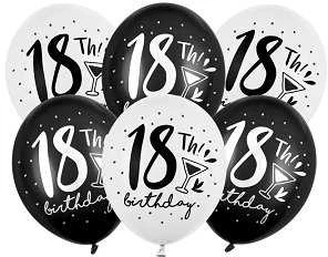 Party Deco Balionų rinkinys "18th birthday" 30cm 6 vnt