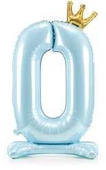 PartyDeco Folinis pastatomas balionas skaičius "0" melsvas 84cm