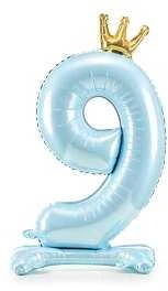 PartyDeco Folinis pastatomas balionas skaičius "9" melsvas 84cm