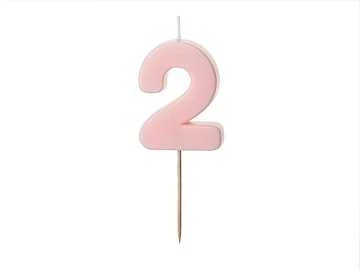Party Deco Gimtadienio žvakutė su smeigtuku nr 2 rausva 5,5cm