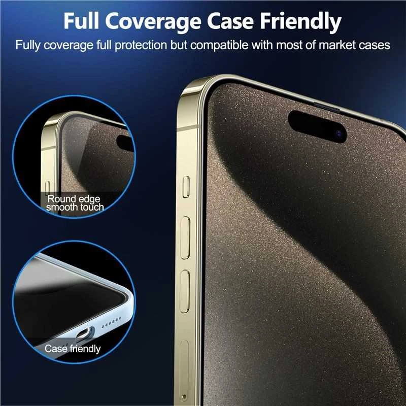 Apsauginis stiklas „Mobile Origin Privacy Screen Guard iPhone 15 Pro Max“ su lengvai aplikatoriumi, 2 vnt. pakuotėje