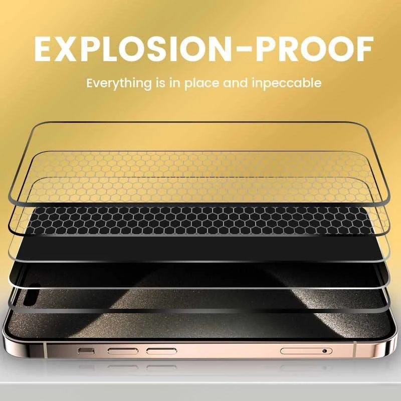 Apsauginis stiklas „Mobile Origin Privacy Screen Guard iPhone 15 Pro Max“ su lengvai aplikatoriumi, 2 vnt. pakuotėje