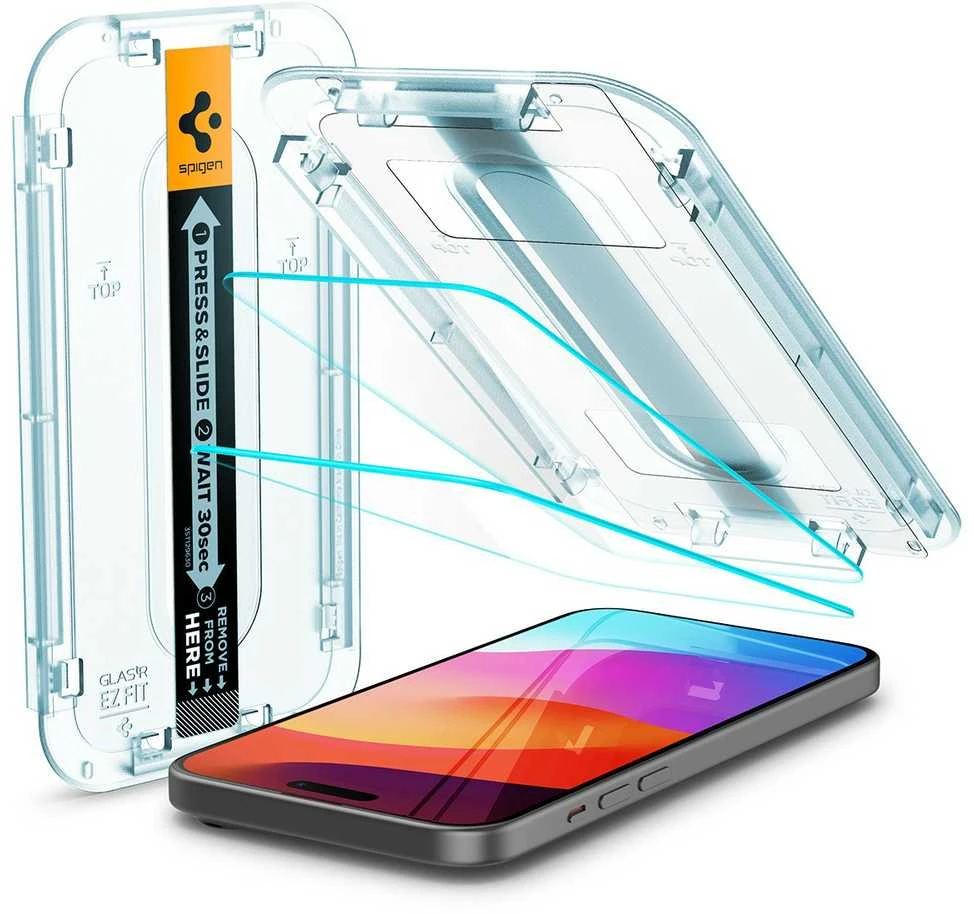 Apsauginis stiklas Spigen GLAS.TR „EZ FIT” 2-PACK Apple iPhone 15 PLUS CLEAR