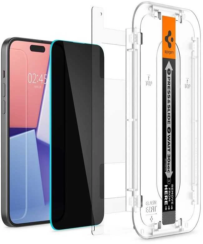 Apsauginis stiklas telefonui Apple iPhone 15 Spigen Glas.tr „EZ Fit” Privacy