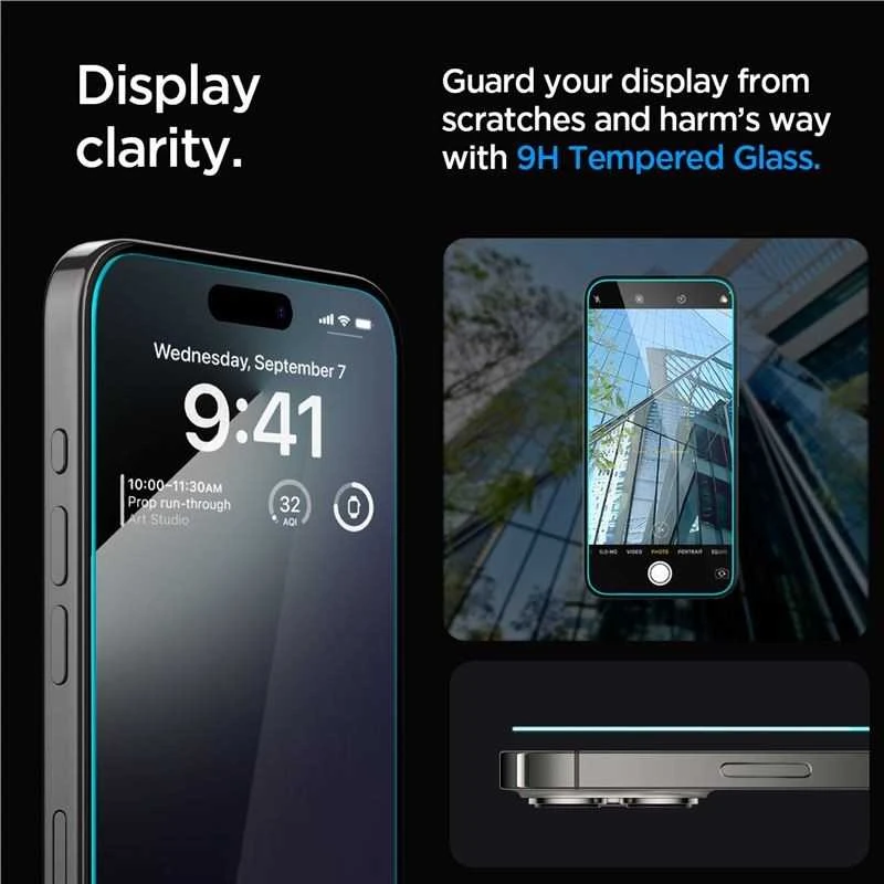 Apsauginis stiklas telefonui Apple iPhone 15 Pro Max Spigen Glas.tr „EZ Fit” 2 vnt. skaidrus