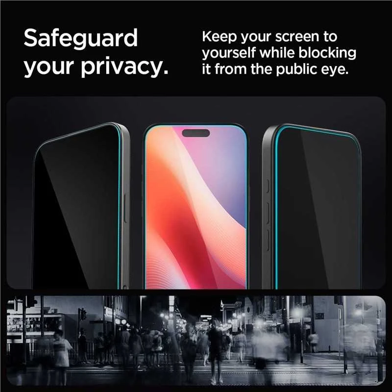 „Spigen Glas.tR EZ Fit Privacy“ dėklas Apple iPhone 16 Pro Max / 17 Pro Max – 2 vnt.