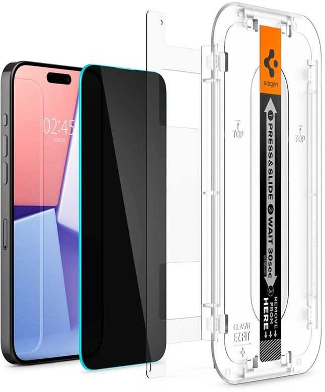 Spigen GLAS.TR EZ FIT Privacy – Apsauginis stiklas with privacy filter skirtas iPhone 15 Pro Max