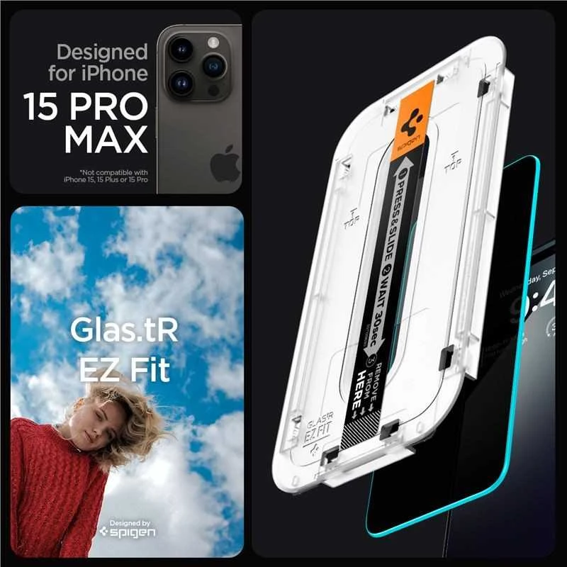 Apsauginis stiklas Spigen stiklas tR EZ Fit (Privacy) 2-pack, skaidrūs - iPhone 15 Pro Max
