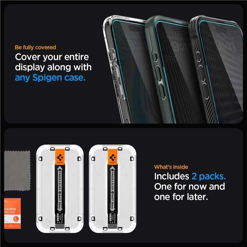 Apsauginis stiklas Spigen stiklas tR EZ Fit (Privacy) 2-pack, skaidrūs - iPhone 15 Pro Max