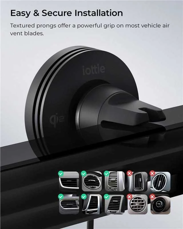 Belaidis magnetinis automobilinis telefono laikiklis iOttie Velox MagSafe Qi2 Wireless Air Vent Mount