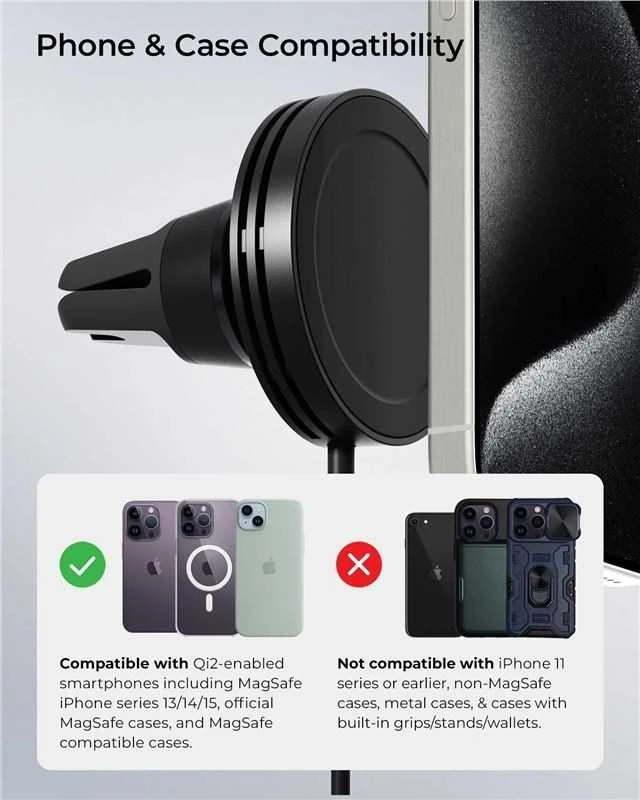 Belaidis magnetinis automobilinis telefono laikiklis iOttie Velox MagSafe Qi2 Wireless Air Vent Mount