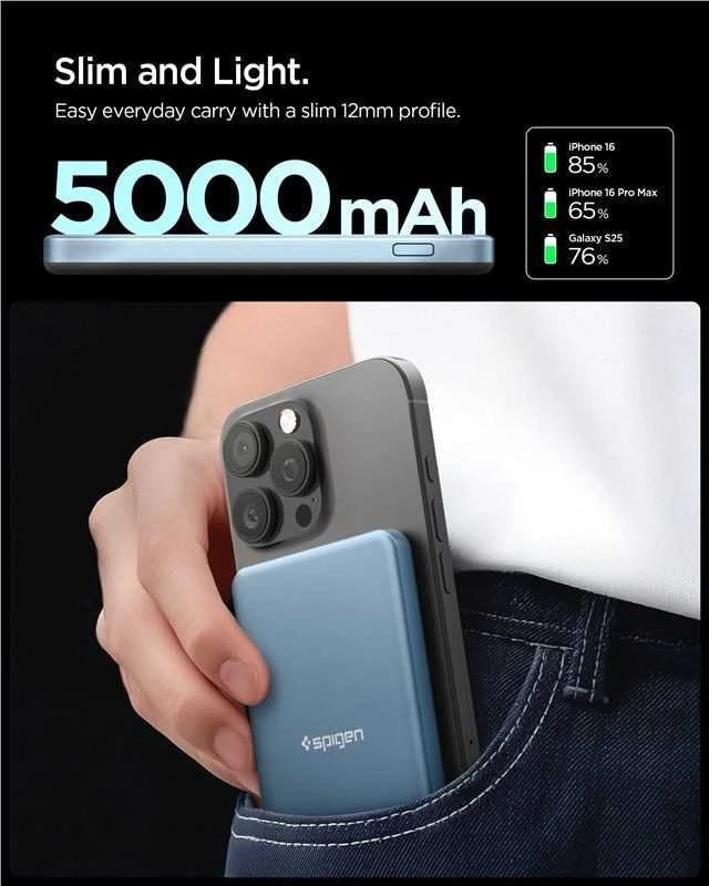 „Spigen Essential“ 5000mAh 22,5W „MagSafe“ nešiojamas įkroviklis, žalsvai mėlynas EA2205MQ
