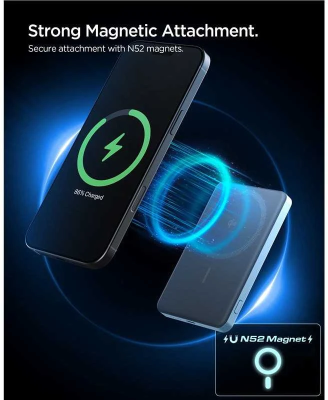 „Spigen Essential“ 5000mAh 22,5W „MagSafe“ nešiojamas įkroviklis, žalsvai mėlynas EA2205MQ